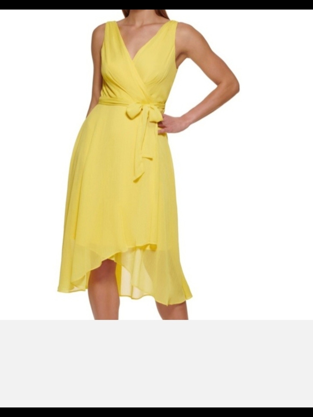 DKNY Yellow Sleeveless High-Low Wrap Dress with Waist Tie